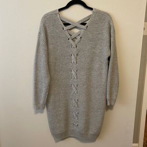 New with tag: Grey sweater dress, lace up back. Size S